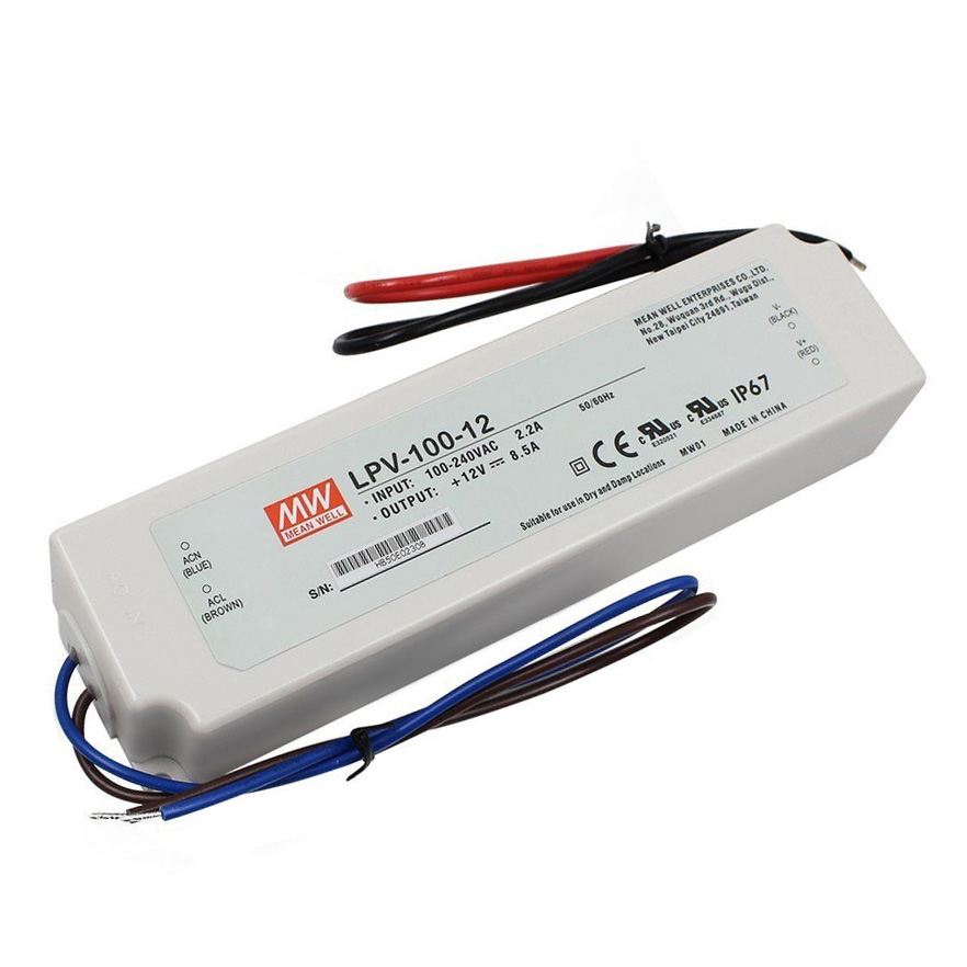 LPV-100-12 100Watt AC90～264V Input Mean Well High-Efficacy Waterproof DC12V UL-Listed LED Display Lighting Power Supply
